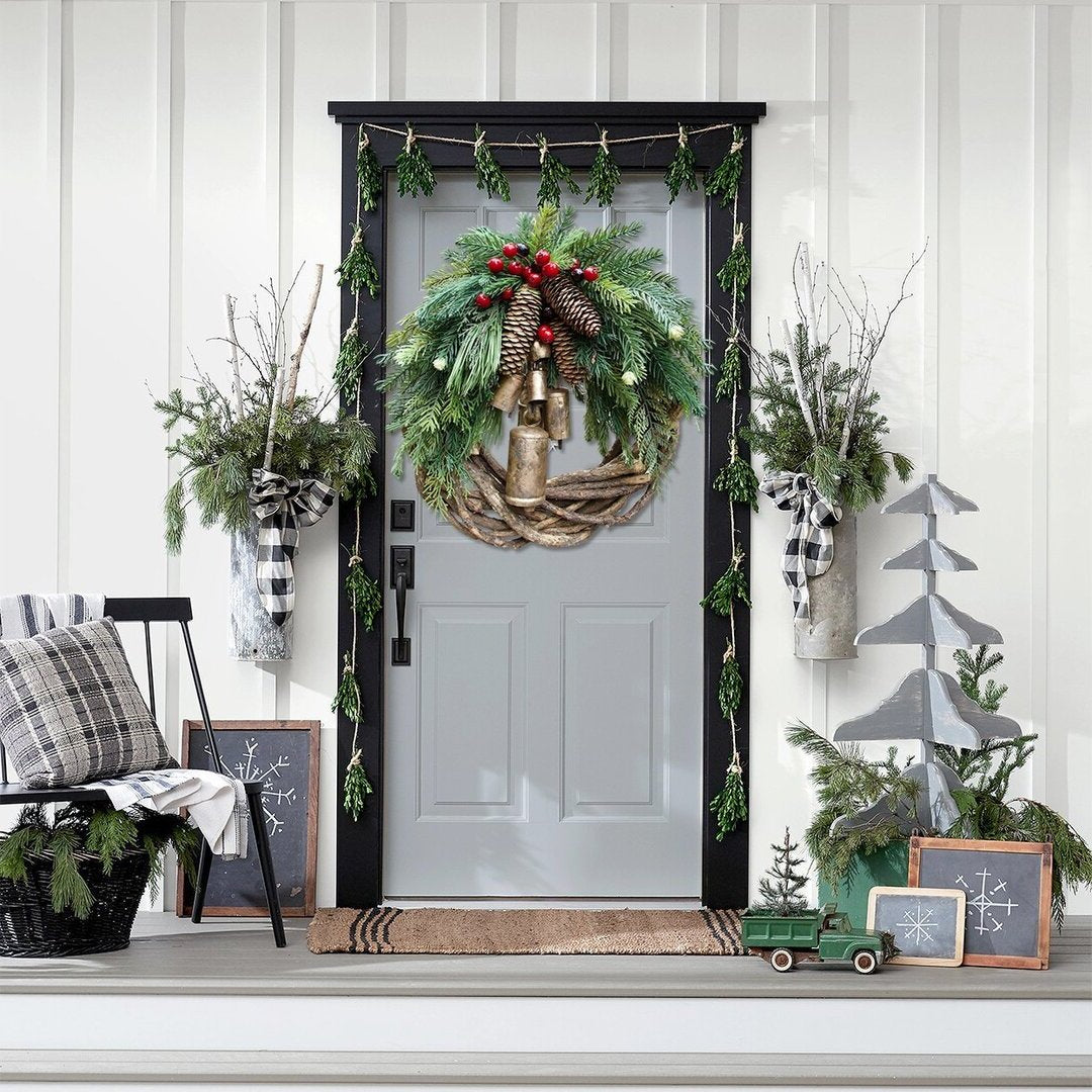 Farmhouse Boho Christmas Wreath – Handcrafted Holiday Door Decoration