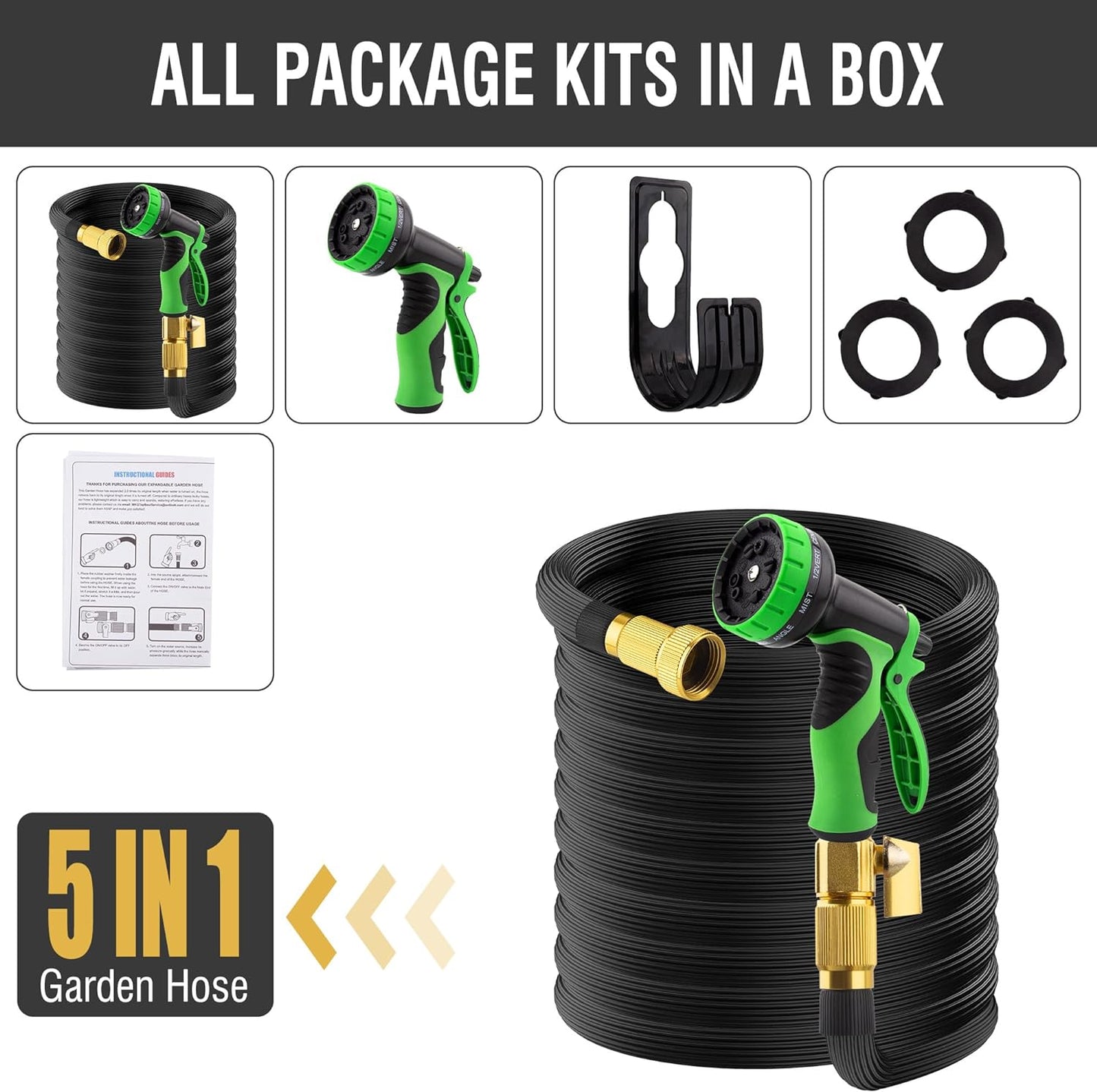 Expandable Garden Hose with 10-Function Spray Nozzle – Flexible No-Kink Water Hose
