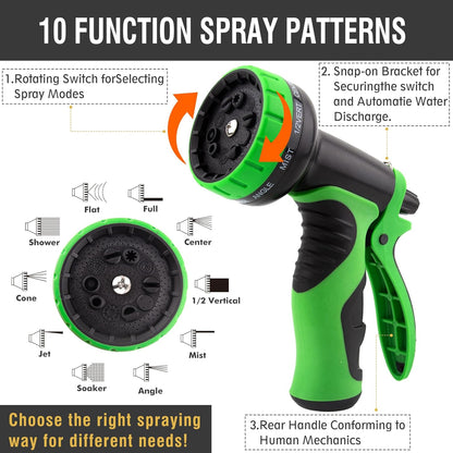 Expandable Garden Hose with 10-Function Spray Nozzle – Flexible No-Kink Water Hose