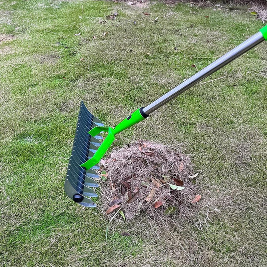 Long-Reach Thatch Rake – Heavy-Duty Lawn Dethatcher & Leaf Rake