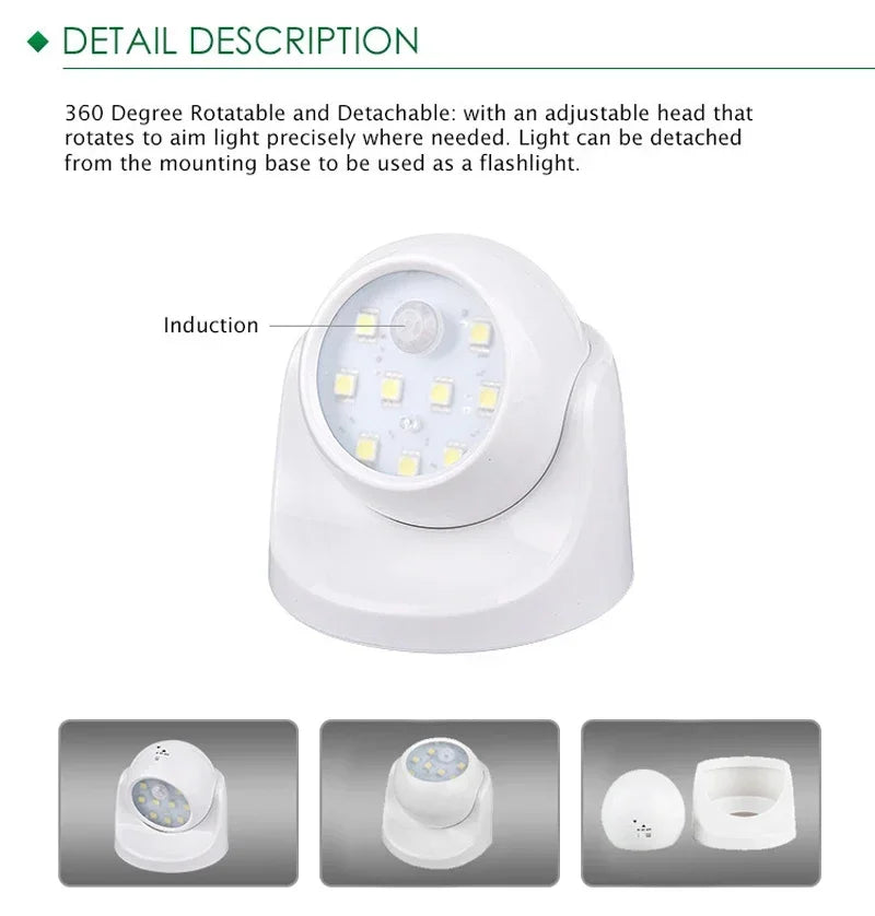 360° Rotatable Wireless LED Spotlight with Motion Detector – Solar Security Light