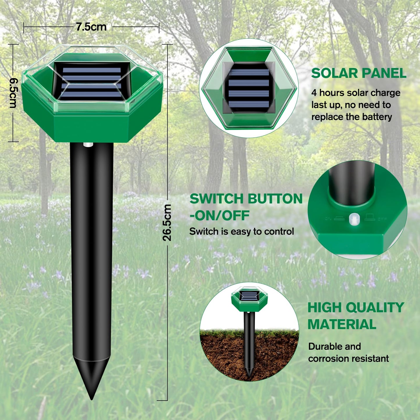 Ultrasonic Mole Repellent 4-Pack – Solar Powered Underground Pest Deterrent