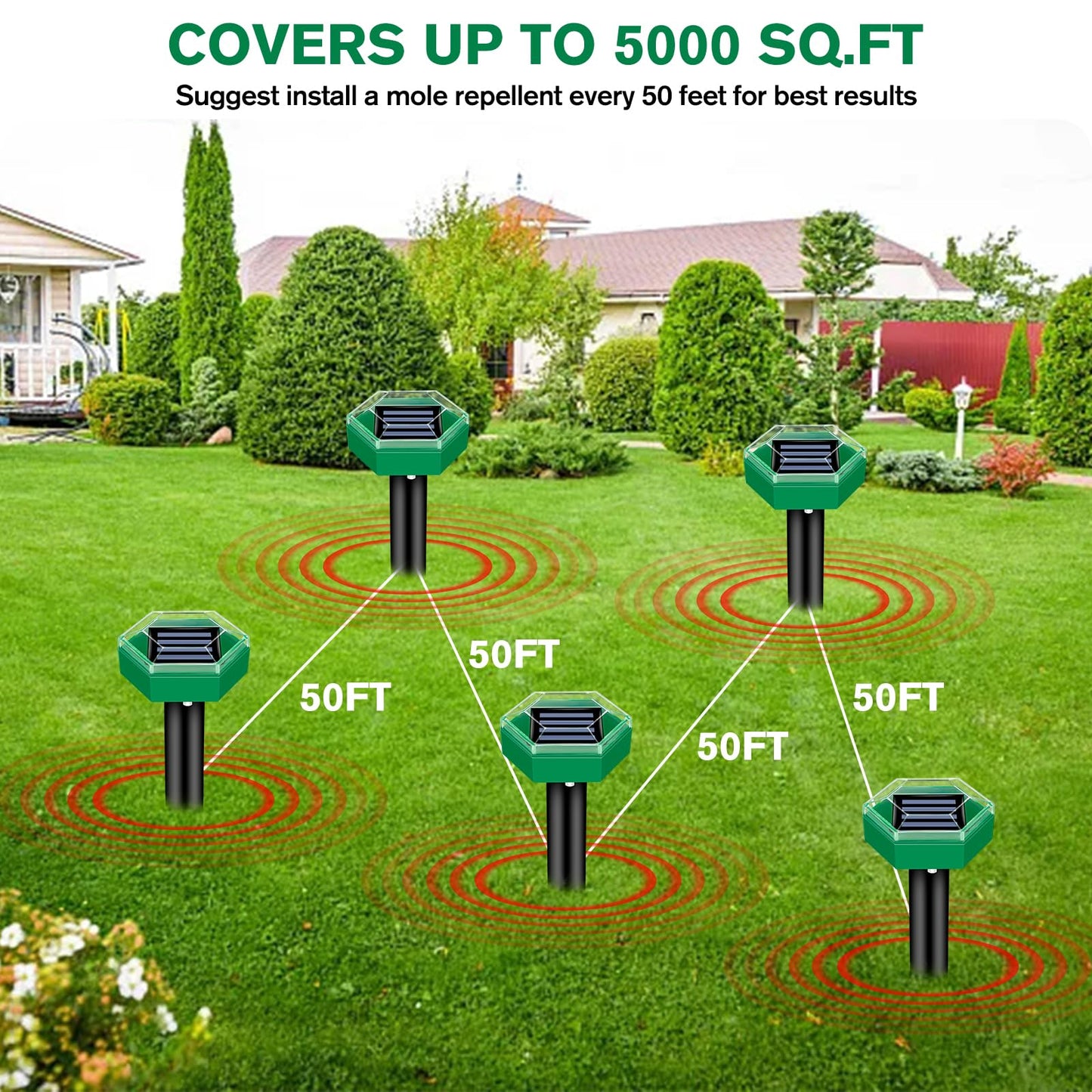 Ultrasonic Mole Repellent 4-Pack – Solar Powered Underground Pest Deterrent