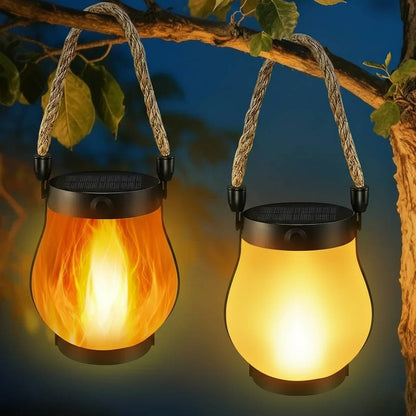Solar Porch Flame Lanterns – Outdoor Solar Powered LED Flickering Fire Lantern