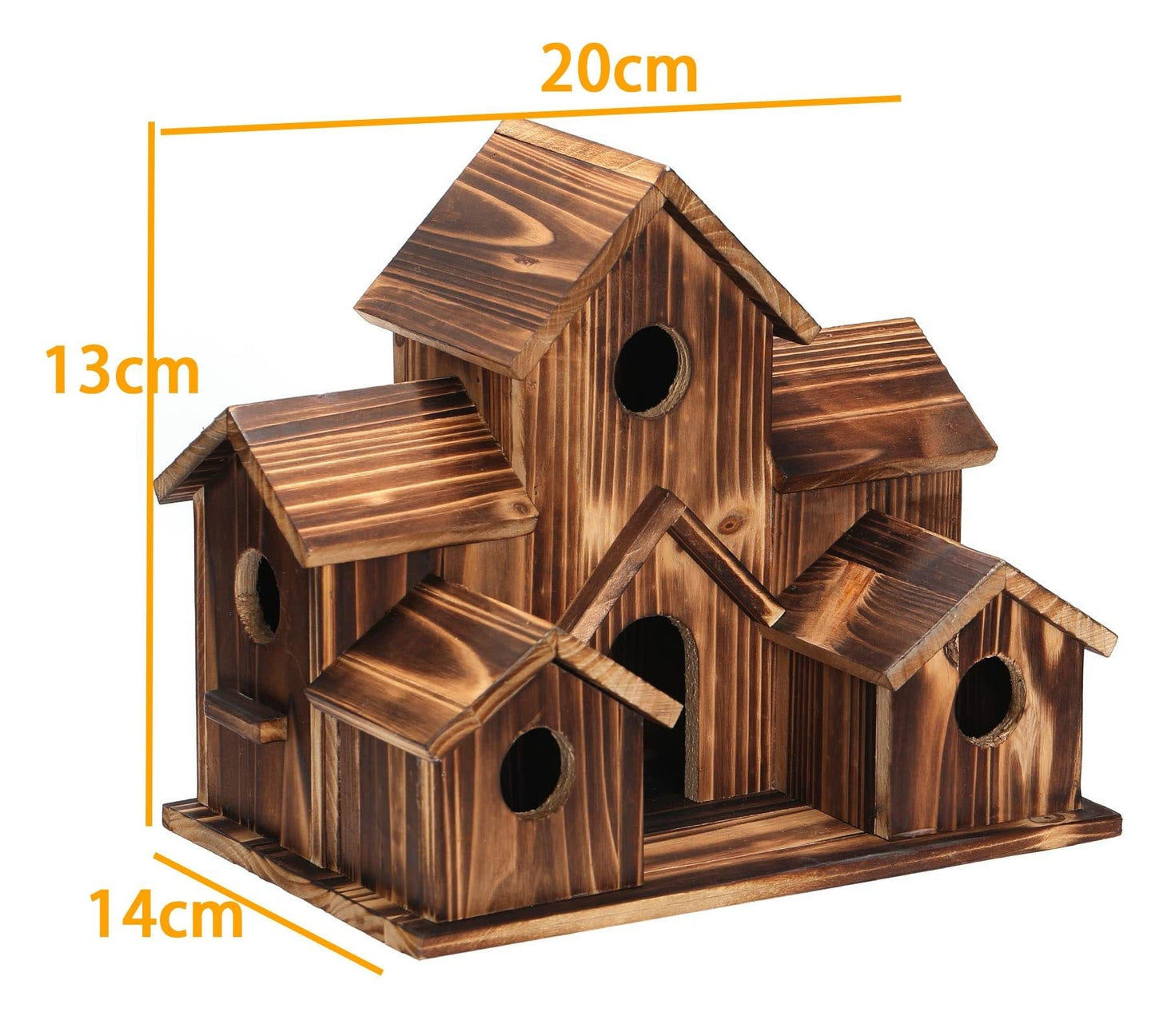 Handcrafted Wooden Birdhouse with 6 Holes – Decorative Garden Nesting Box