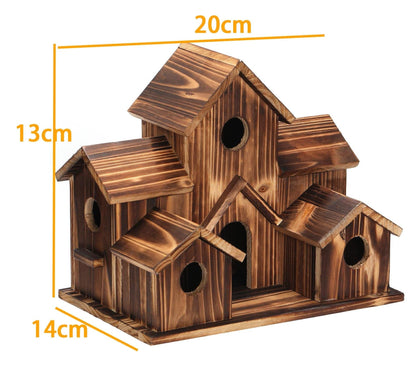 Handcrafted Wooden Birdhouse with 6 Holes – Decorative Garden Nesting Box