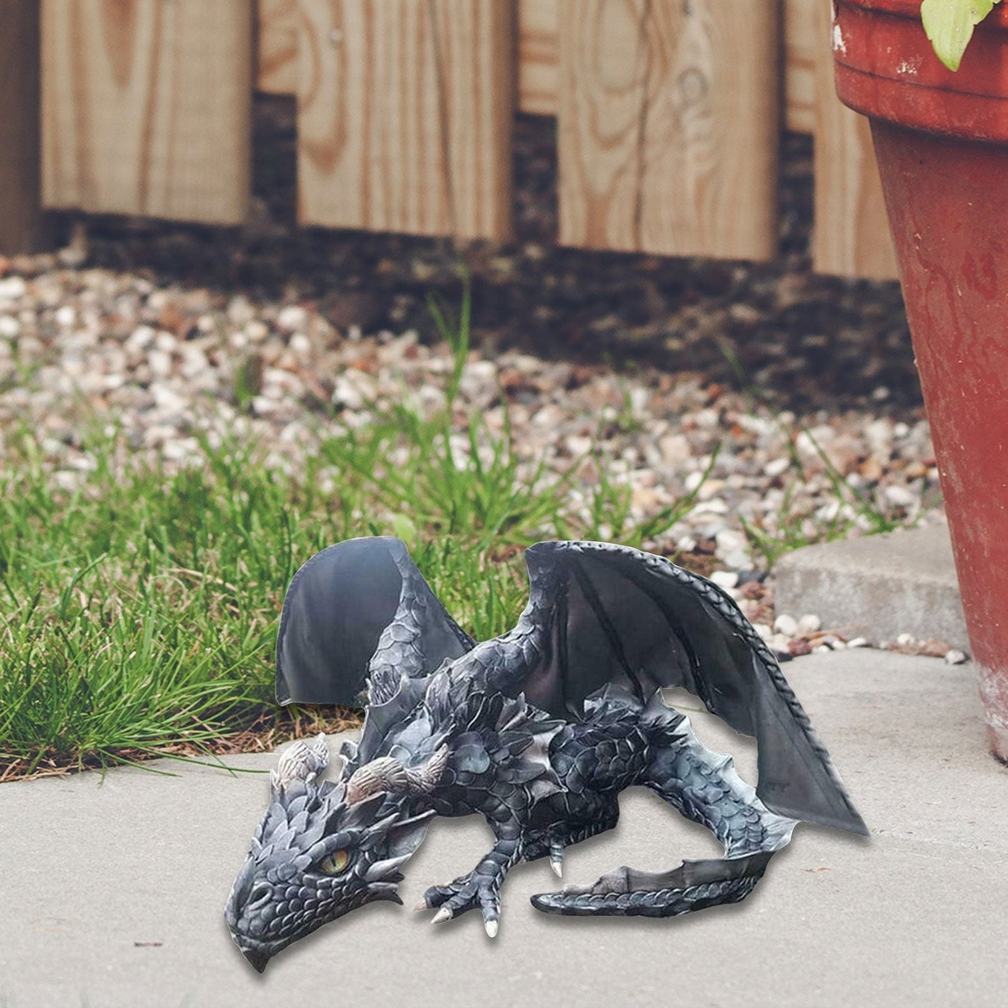 Gothic Dragon Guardian Garden Statue – Outdoor Crouching Dragon Sculpture