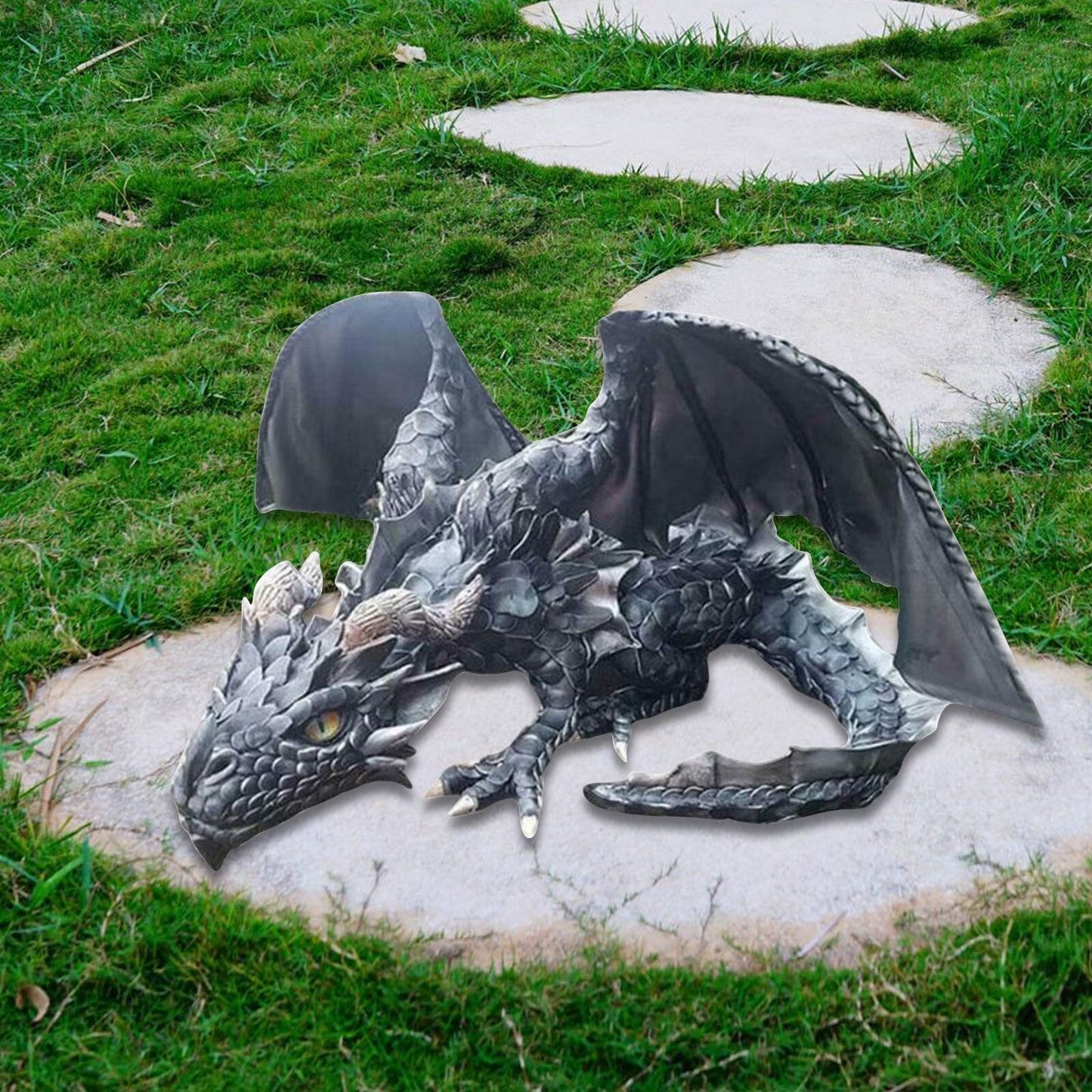 Gothic Dragon Guardian Garden Statue – Outdoor Crouching Dragon Sculpture