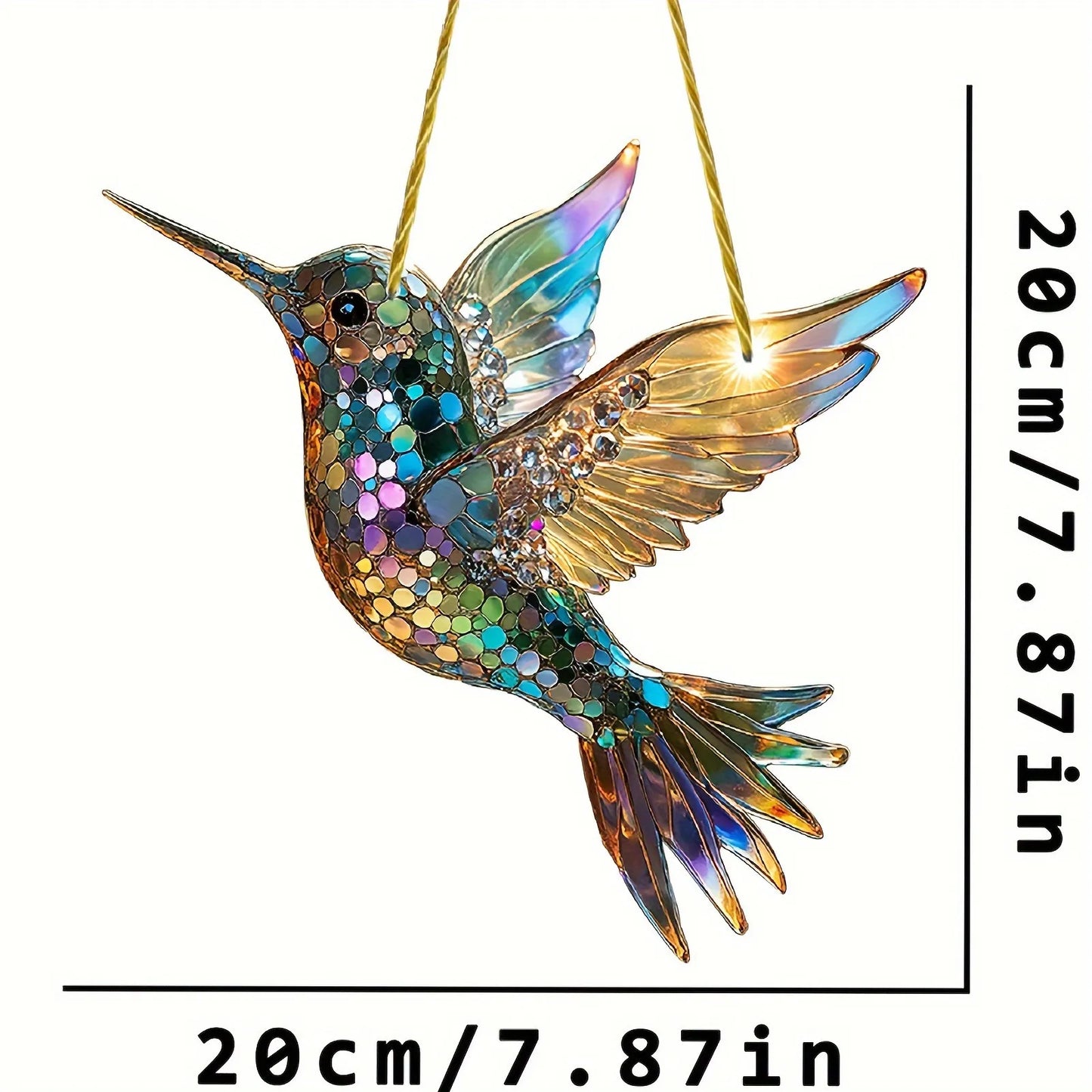 Hummingbird Suncatcher Window Hanging – Colorful Glass Bird Decoration