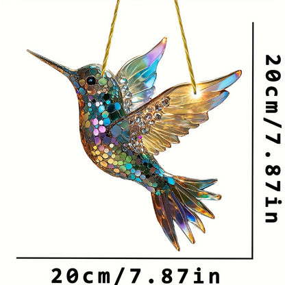 Hummingbird Suncatcher Window Hanging – Colorful Glass Bird Decoration