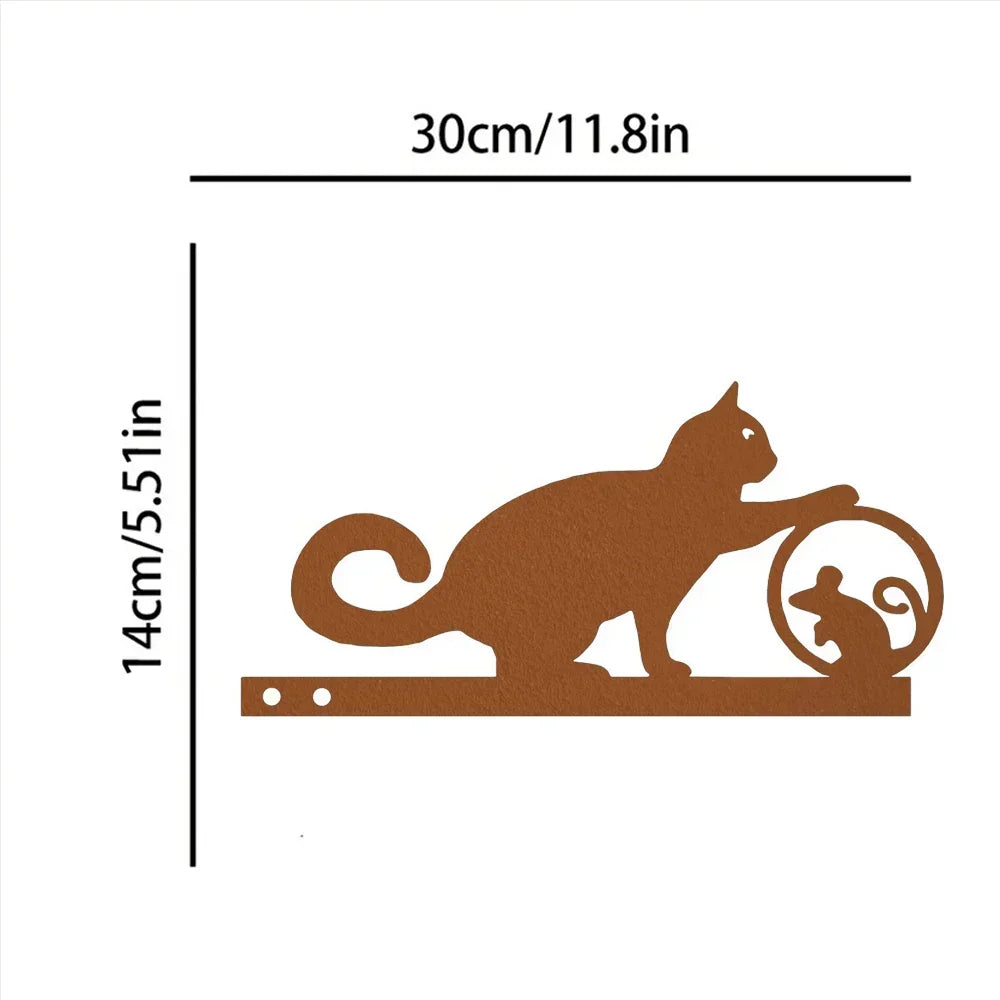 Cat Family Garden Statues — Metal Silhouette Stakes, Set of 3