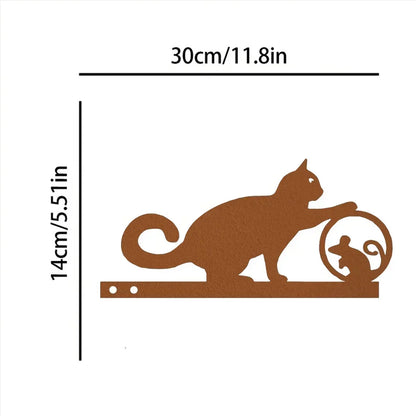 Cat Family Garden Statues — Metal Silhouette Stakes, Set of 3