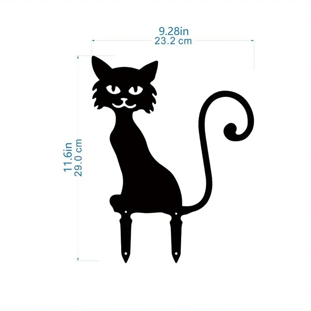 Cat Family Garden Statues — Metal Silhouette Stakes, Set of 3