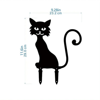 Cat Family Garden Statues — Metal Silhouette Stakes, Set of 3