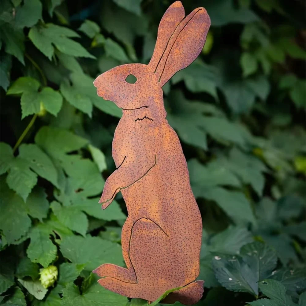 Rustic Rabbit Garden Statue — Weatherproof Metal Silhouette Yard Art