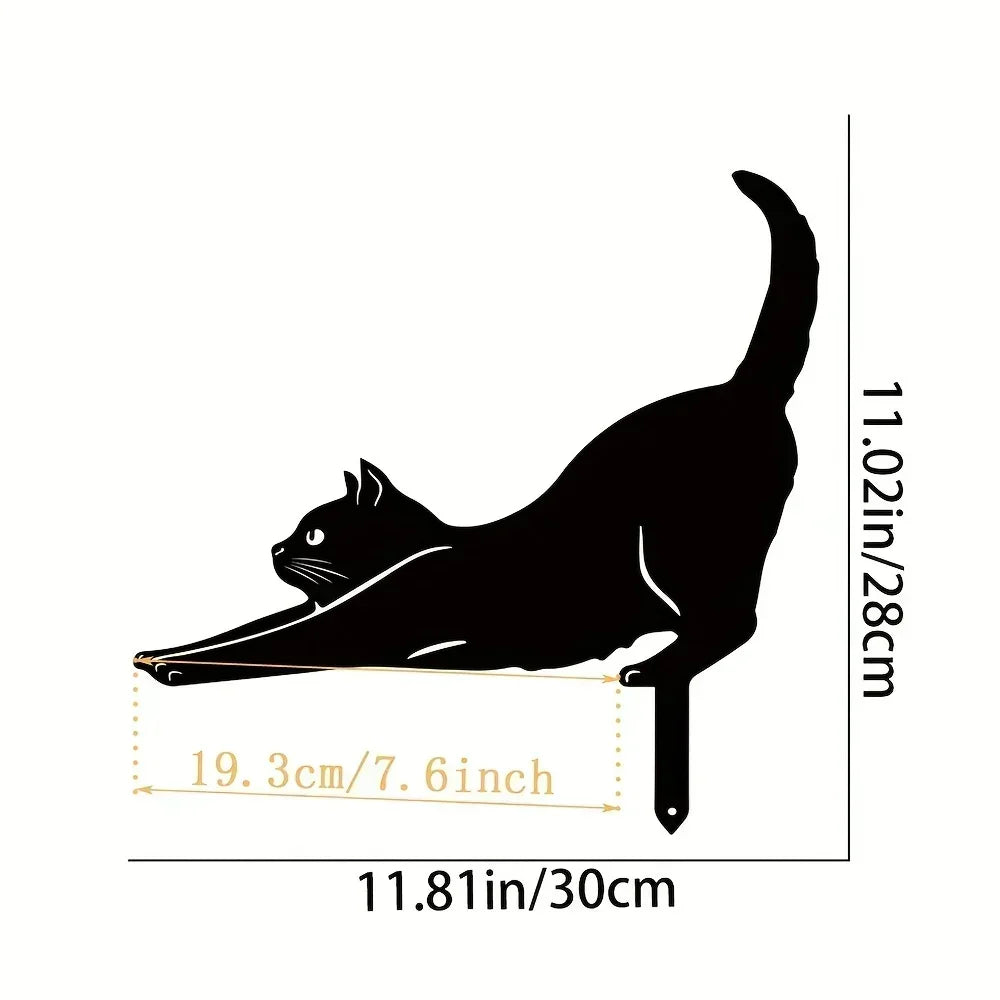 Cat Family Garden Statues — Metal Silhouette Stakes, Set of 3