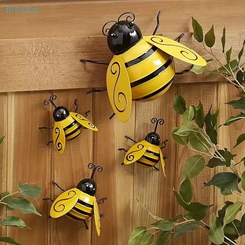 Wrought Iron Bee Wall Ornaments — Set of 4 Garden & Balcony Decor