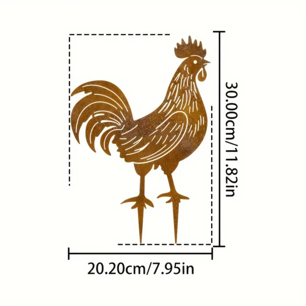 Large Rooster Garden Statue — Heavy-Duty Rustic Metal Farm Stake