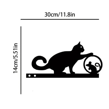 Cat Family Garden Statues — Metal Silhouette Stakes, Set of 3