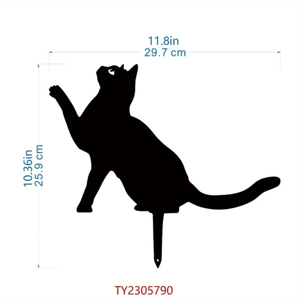 Cat Family Garden Statues — Metal Silhouette Stakes, Set of 3