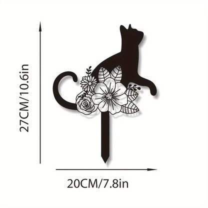 Cat Family Garden Statues — Metal Silhouette Stakes, Set of 3