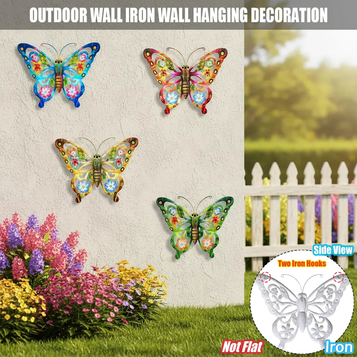 Large Metal Butterfly Wall Decor — Rustic Garden Sculpture for Fence & Patio