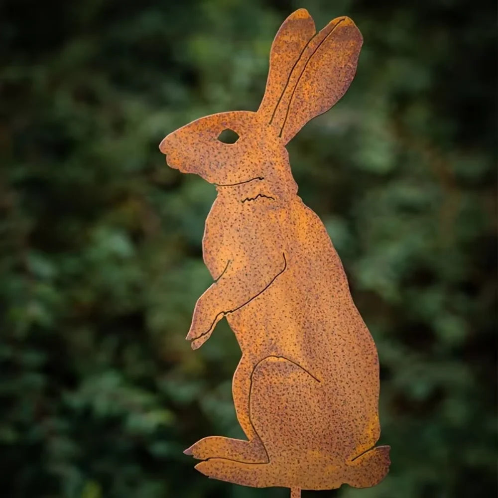Rustic Rabbit Garden Statue — Weatherproof Metal Silhouette Yard Art