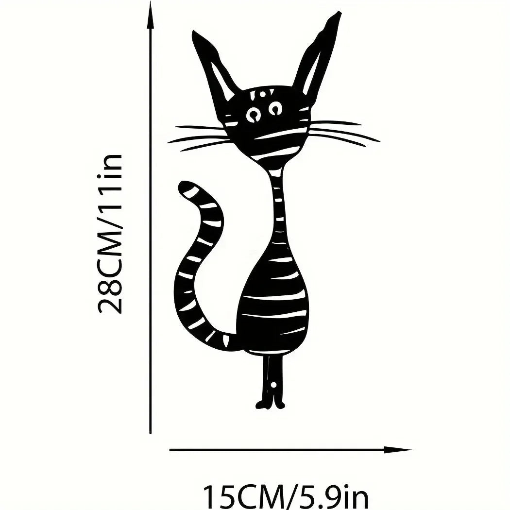 Cat Family Garden Statues — Metal Silhouette Stakes, Set of 3