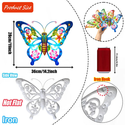 Large Metal Butterfly Wall Decor — Rustic Garden Sculpture for Fence & Patio