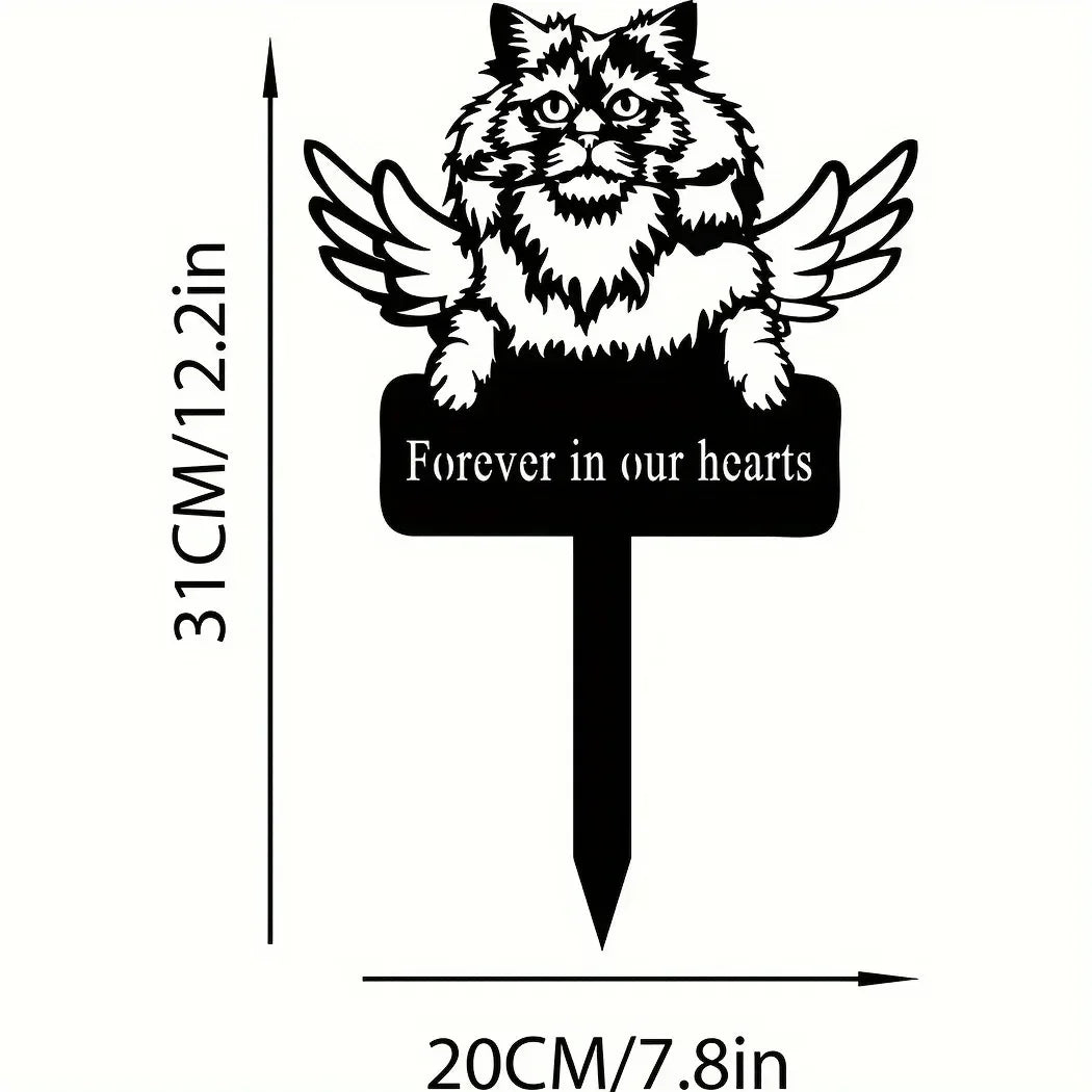 Cat Family Garden Statues — Metal Silhouette Stakes, Set of 3