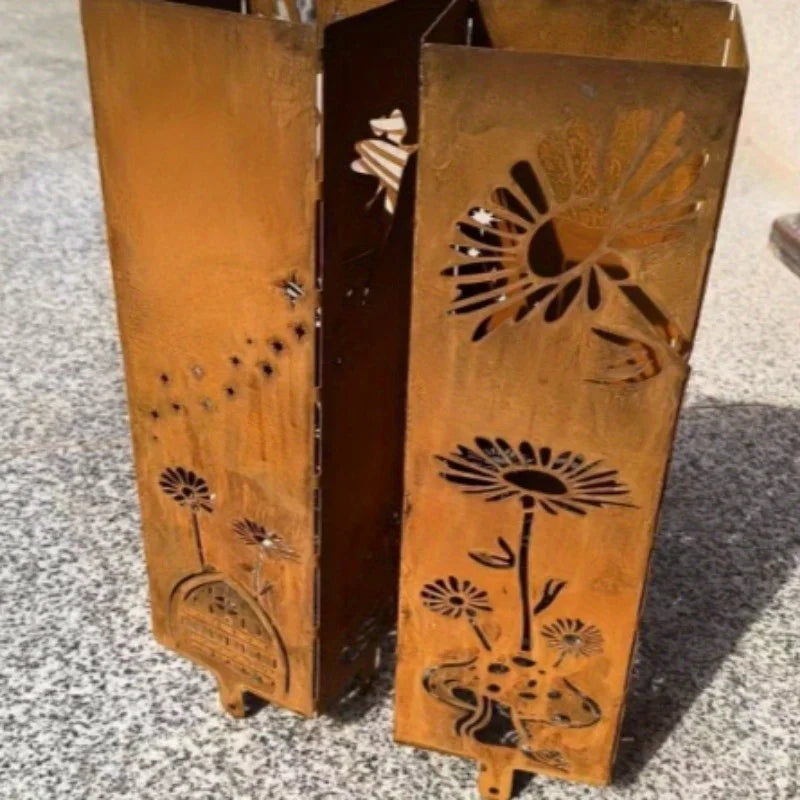 Fairy & Mushroom Garden Column — Tall Metal Garden Sculpture