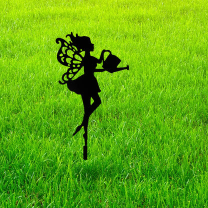 Fairy Garden Statue — Metal Silhouette Ornament for Pots & Borders