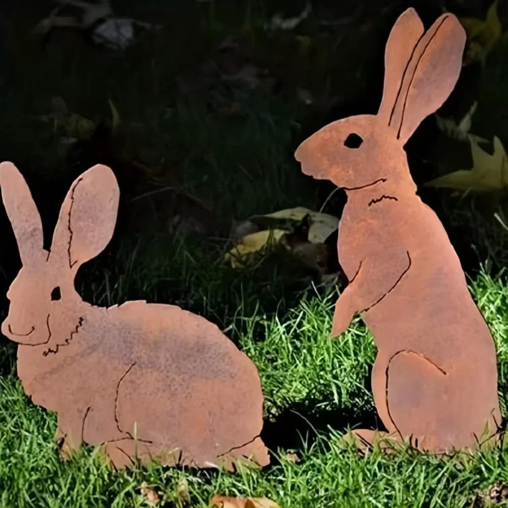 Rustic Rabbit Garden Statue — Weatherproof Metal Silhouette Yard Art