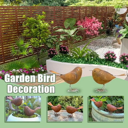 Retro Metal Bird Garden Sculptures — Set of 2 Rustic Iron Ornaments