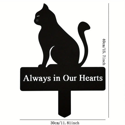 Cat Family Garden Statues — Metal Silhouette Stakes, Set of 3