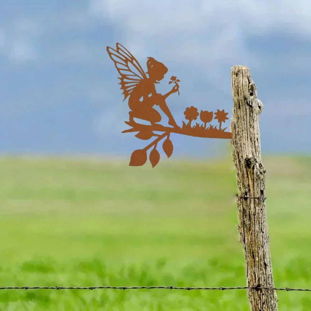 Witch & Cats Halloween Garden Stake — Black Metal Tree Silhouette