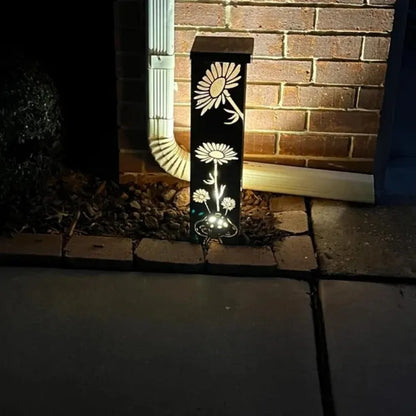 Fairy & Mushroom Garden Column — Tall Metal Garden Sculpture