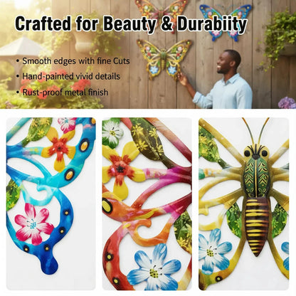 Large Metal Butterfly Wall Decor — Rustic Garden Sculpture for Fence & Patio