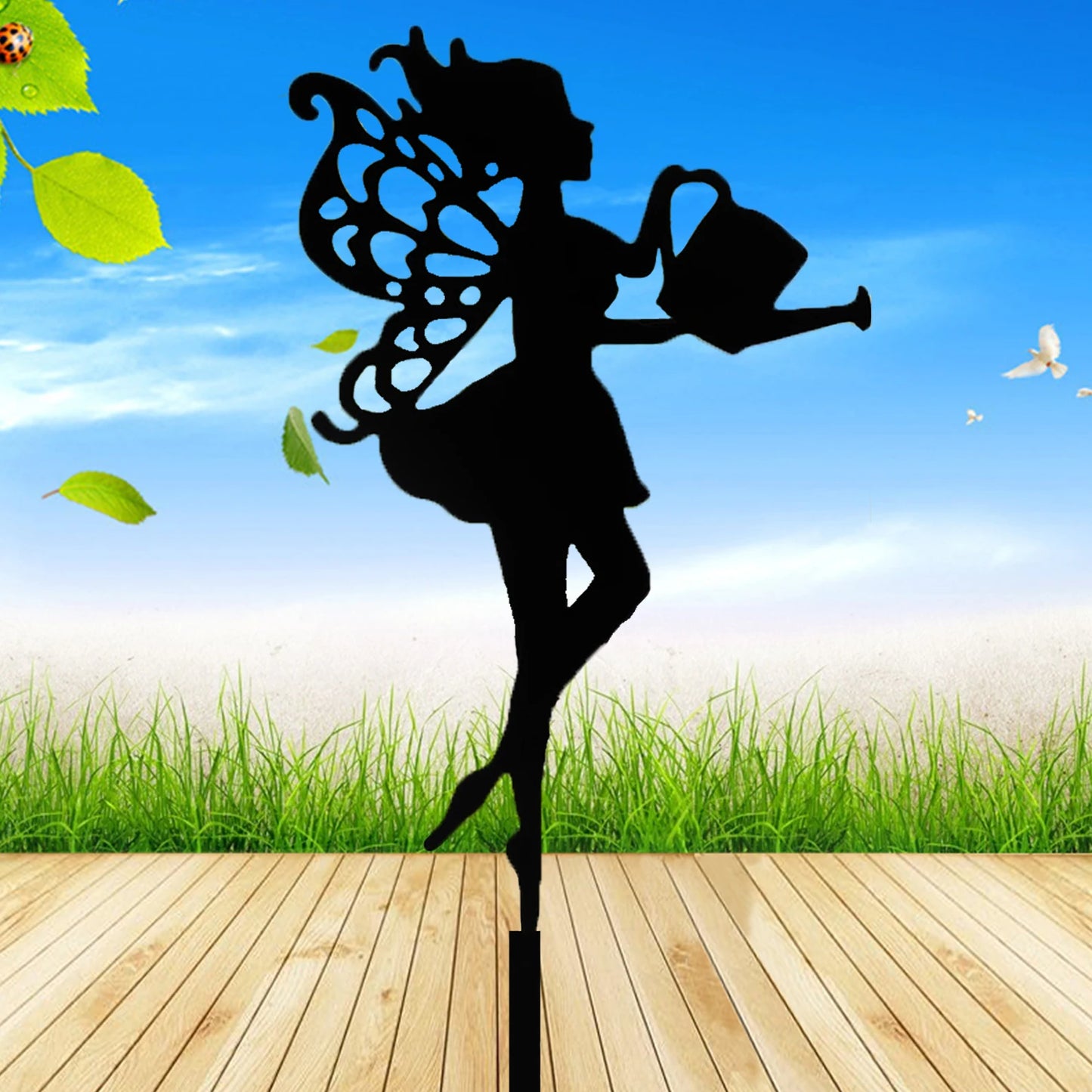 Fairy Garden Statue — Metal Silhouette Ornament for Pots & Borders
