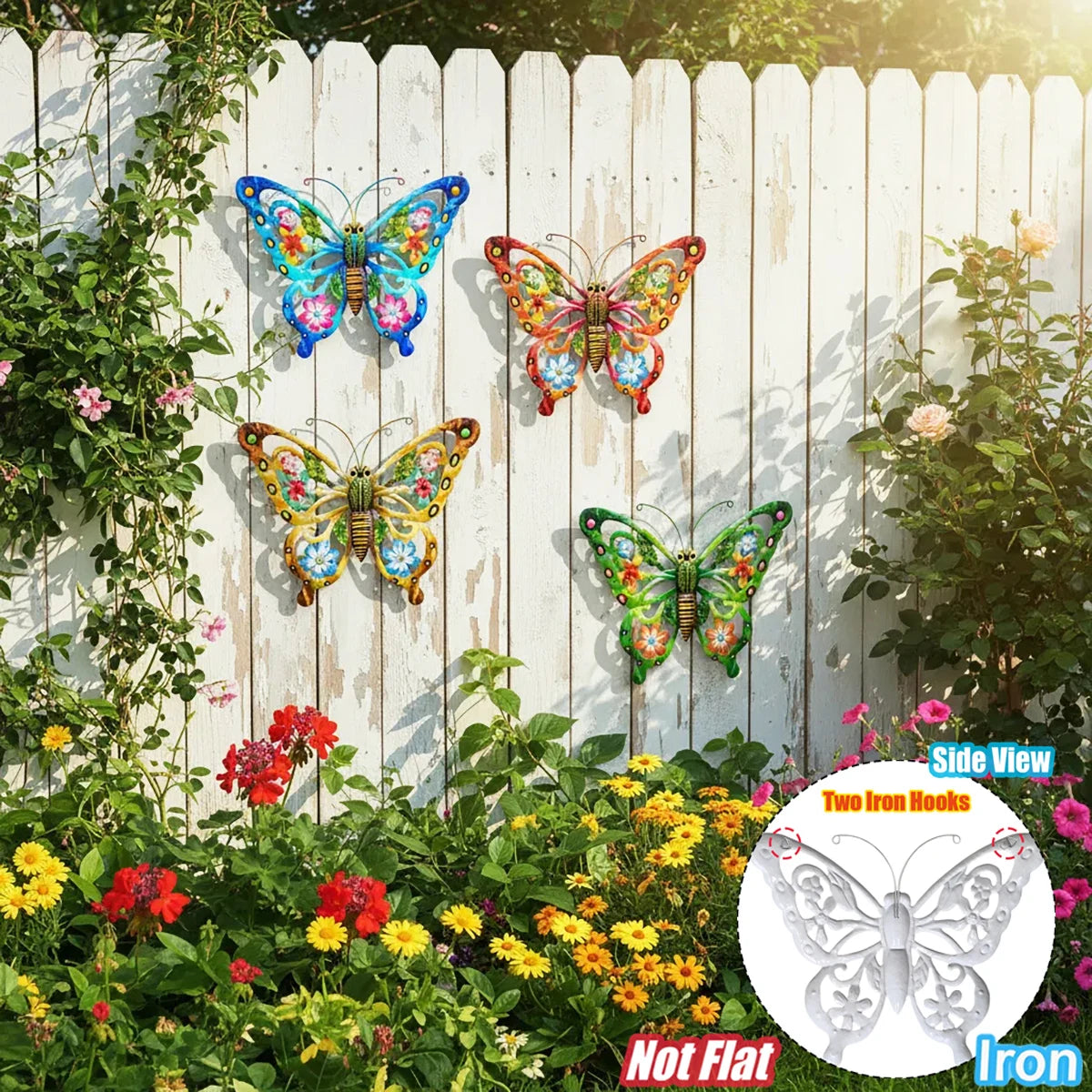 Large Metal Butterfly Wall Decor — Rustic Garden Sculpture for Fence & Patio