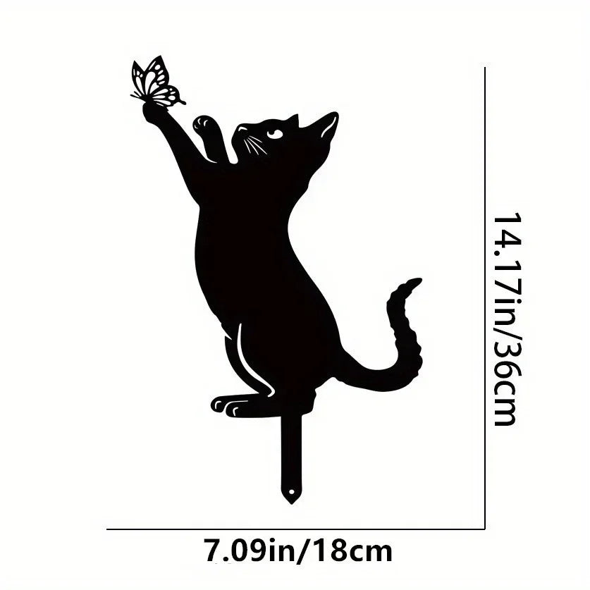 Cat Family Garden Statues — Metal Silhouette Stakes, Set of 3