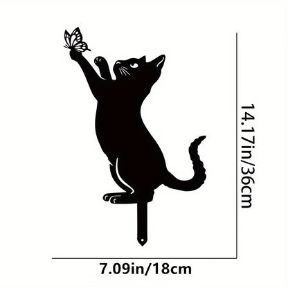 Cat Family Garden Statues — Metal Silhouette Stakes, Set of 3