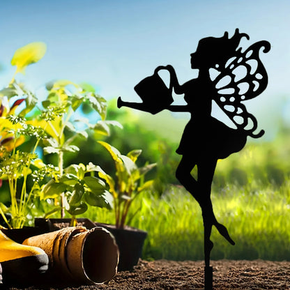 Fairy Garden Statue — Metal Silhouette Ornament for Pots & Borders