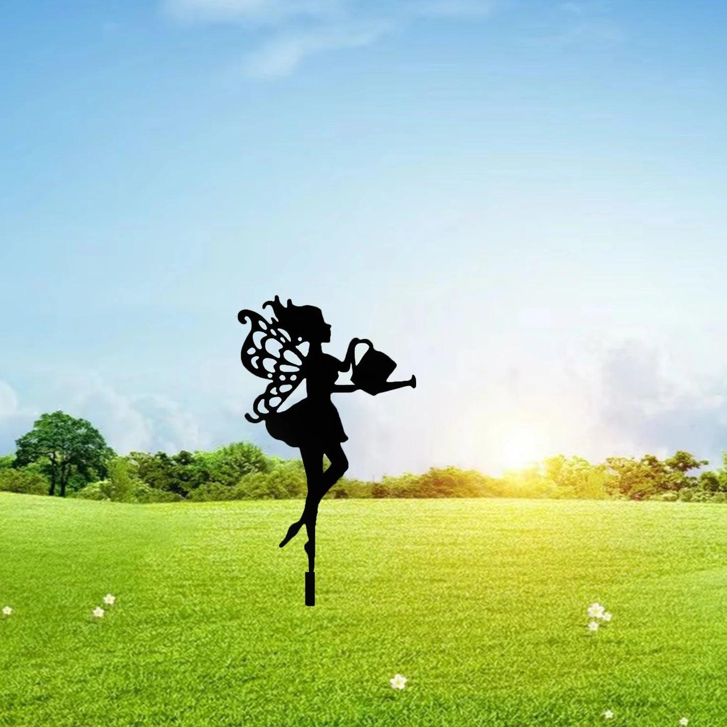 Fairy Garden Statue — Metal Silhouette Ornament for Pots & Borders