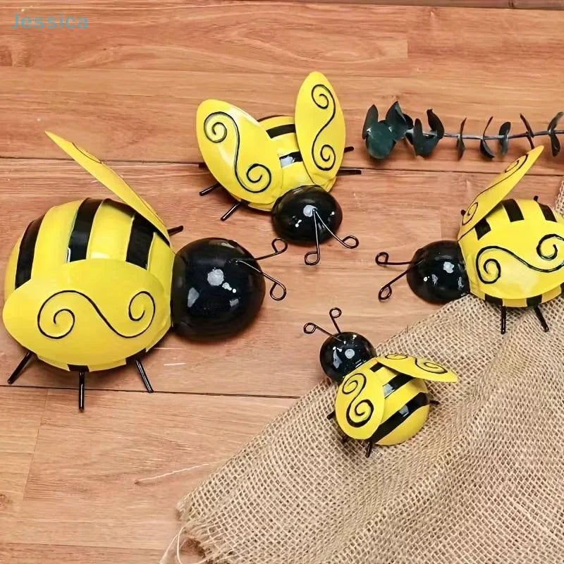 Wrought Iron Bee Wall Ornaments — Set of 4 Garden & Balcony Decor