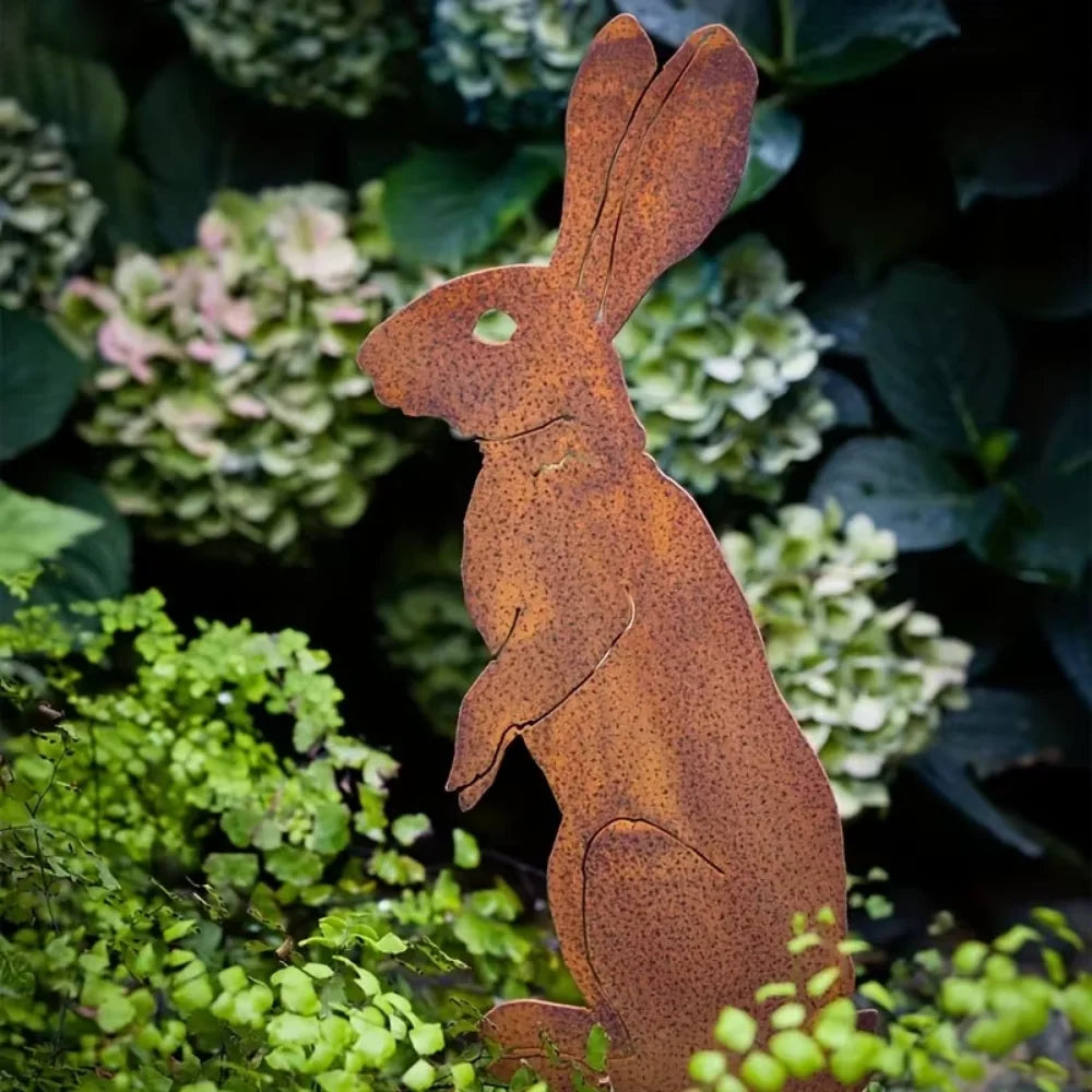 Rustic Rabbit Garden Statue — Weatherproof Metal Silhouette Yard Art