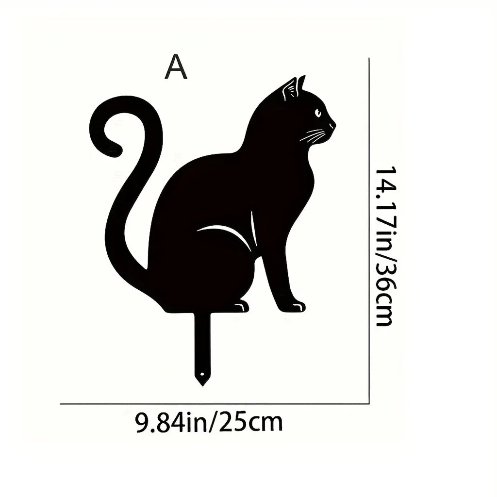 Cat Family Garden Statues — Metal Silhouette Stakes, Set of 3
