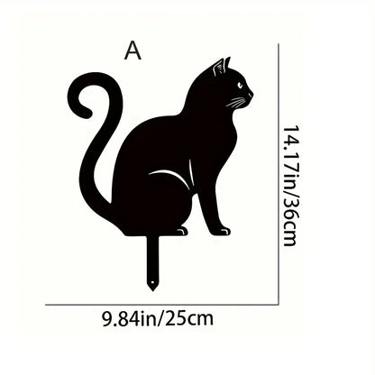 Cat Family Garden Statues — Metal Silhouette Stakes, Set of 3