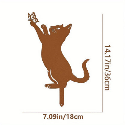Cat Family Garden Statues — Metal Silhouette Stakes, Set of 3