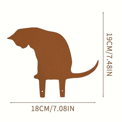 Cat Family Garden Statues — Metal Silhouette Stakes, Set of 3